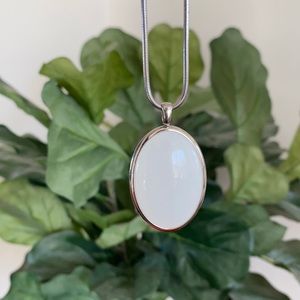 💫 White Stone Silver Long Necklace